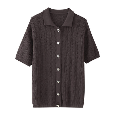 Fashion Texture Knitted Slim Straight Lapel Short Sleeve Trousers