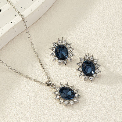 European And American Fashion SUNFLOWER Zircon Ear Stud Necklace Suit