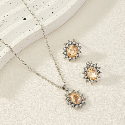 European And American Fashion SUNFLOWER Zircon Ear Stud Necklace Suit