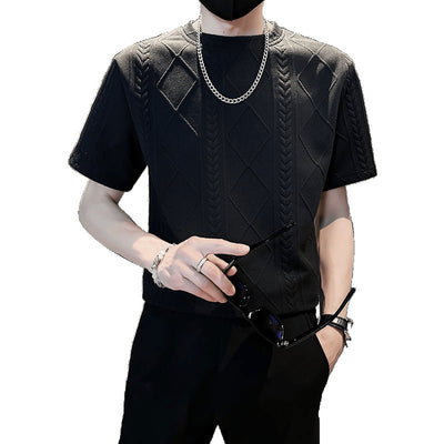 Rhombus Jacquard Personality Trend Summer Round Neck Half T-shirt