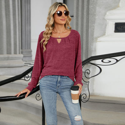 Solid Color Loose Long Sleeve T-shirt Fashion Casual Tops For Women Clothing