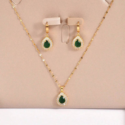 Retro Hong Kong Style Jade White Suit Necklace Earrings All-match Jewelry