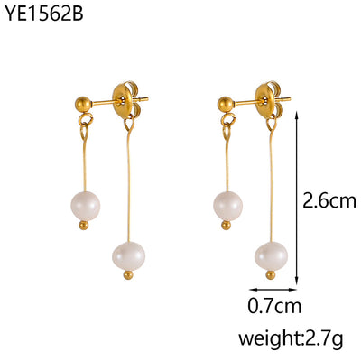 Natural Freshwater Pearl Double Eardrops Stud Earrings Stainless Steel