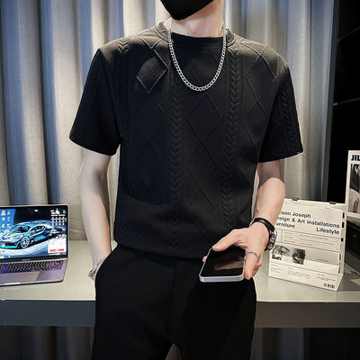 Rhombus Jacquard Personality Trend Summer Round Neck Half T-shirt